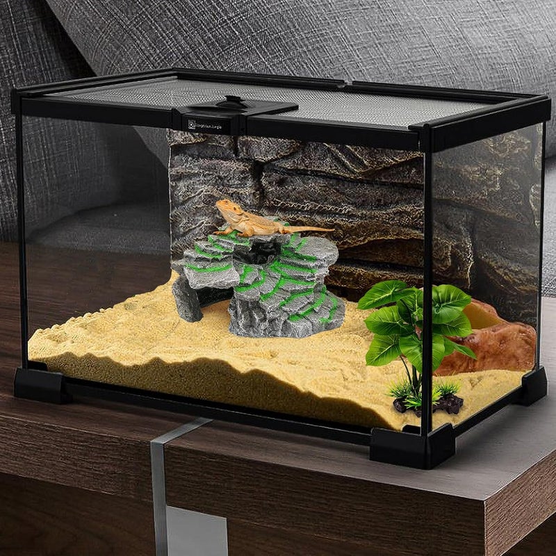 Moonorange Turtle Basking Platform, Reptile Habitat Hideout, Decorative Resin for Aquarium & Terrarium, Including Artificial Plant and Cleaning Brush.(C-Medium-Black) - Image 5
